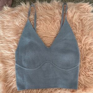 Blue Knit Cropped Tank Top